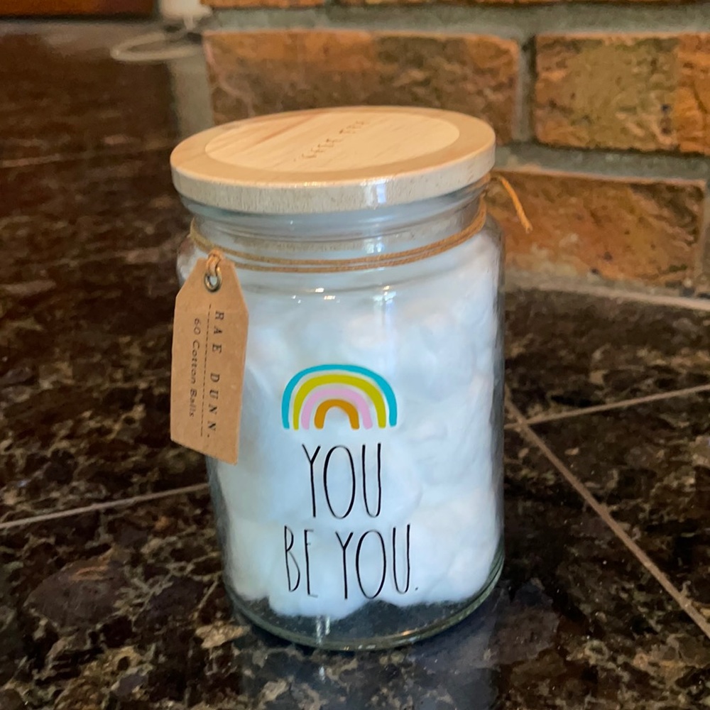Rae Dunn Container w/60 cotton balls  NWT.